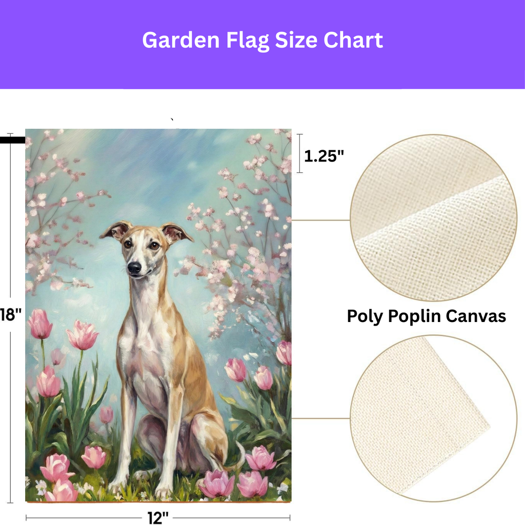 Whippet in Tulips Spring Garden Flag - porch decor - Dragonfire Gardens
