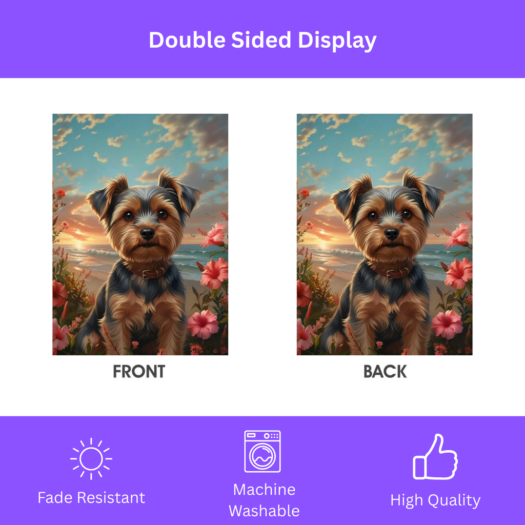 Tropical Sunset Yorkshire Terrier Garden Flag - double-sided design - Dragonfire Gardens