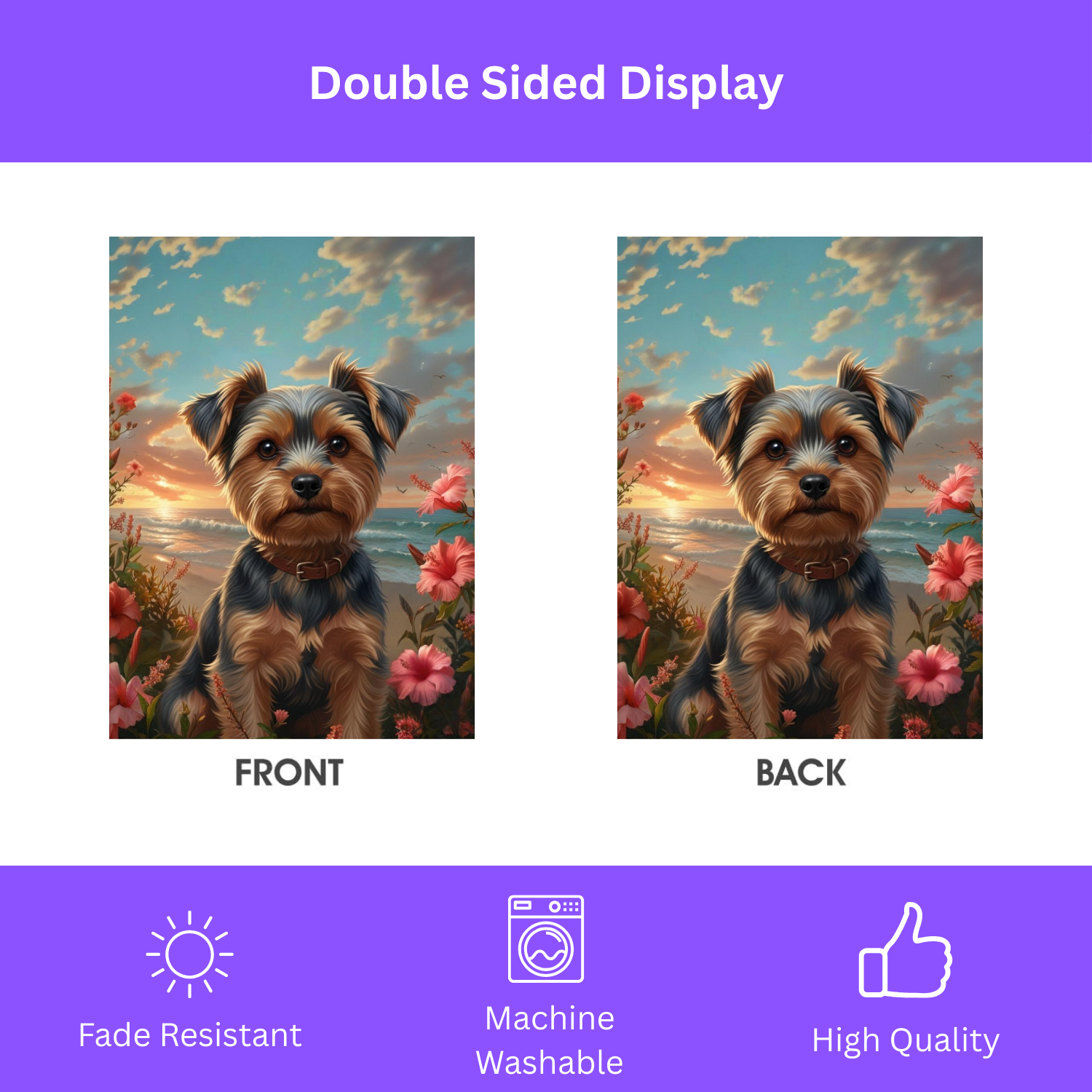 Tropical Sunset Yorkshire Terrier Garden Flag - double-sided design - Dragonfire Gardens