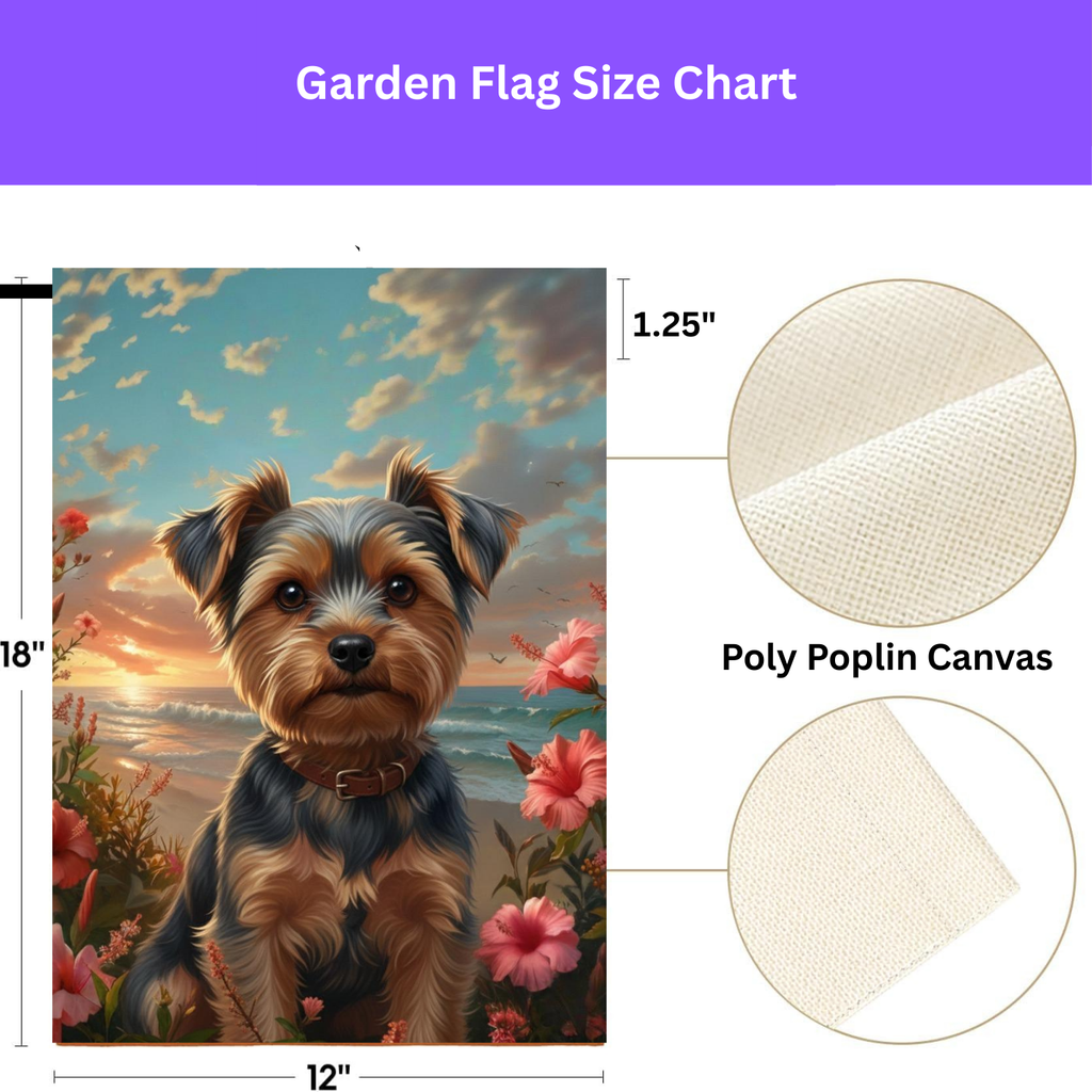 Tropical Sunset Yorkshire Terrier Garden Flag - porch decor - Dragonfire Gardens