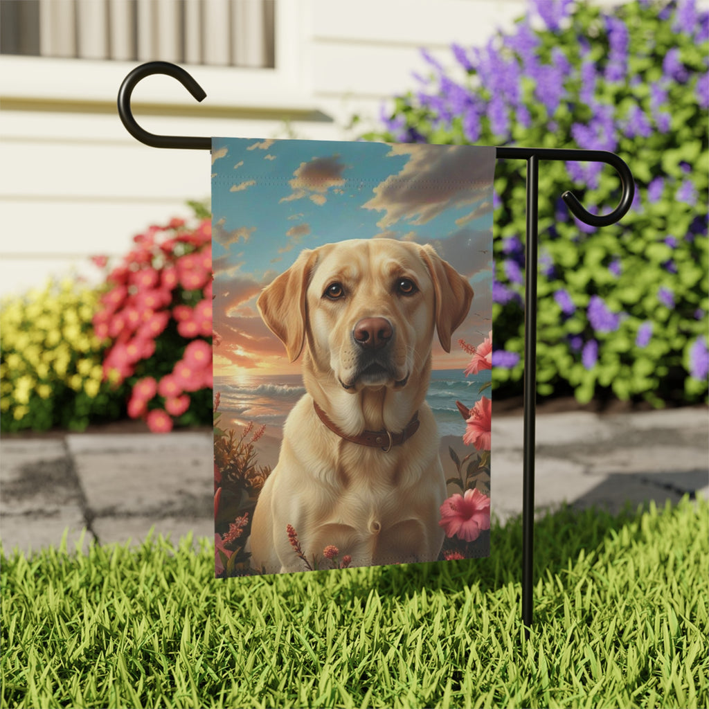 Tropical Sunset Yellow Labrador Retriever Garden Flag