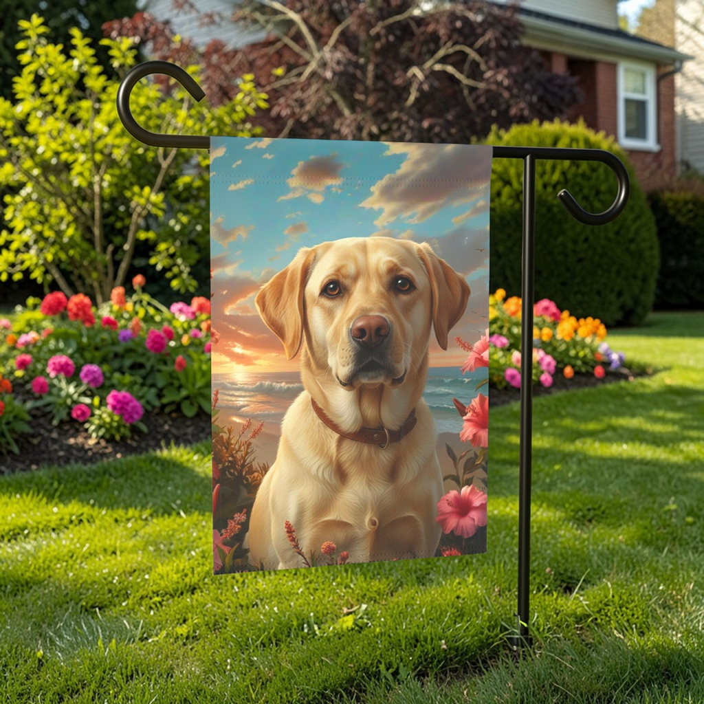 Tropical Sunset Yellow Labrador Retriever Garden Flag