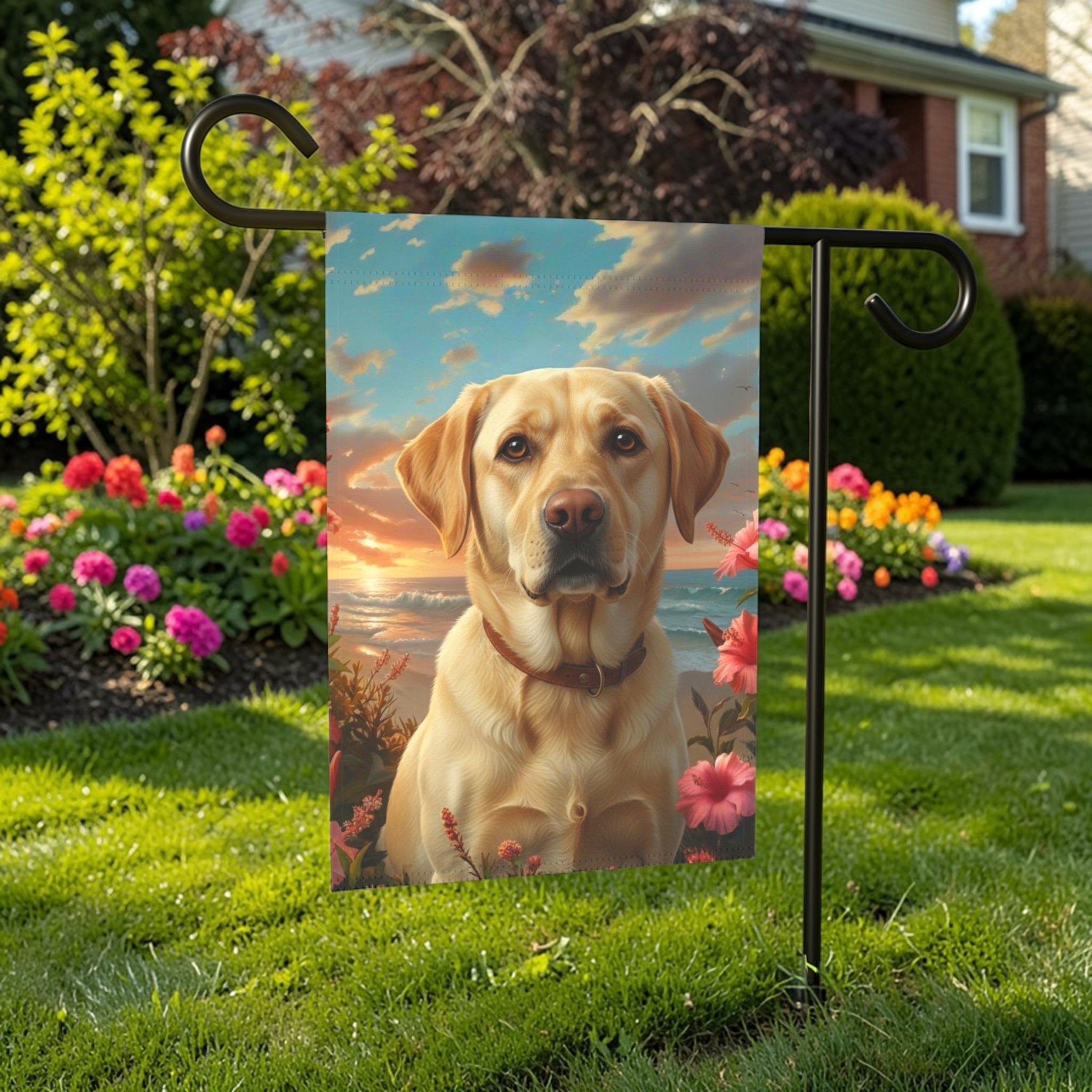 Tropical Sunset Yellow Labrador Retriever Garden Flag