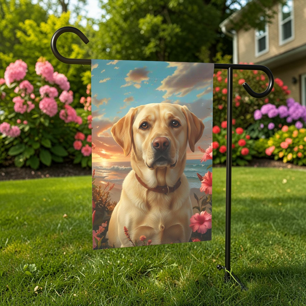 Tropical Sunset Yellow Labrador Retriever Garden Flag