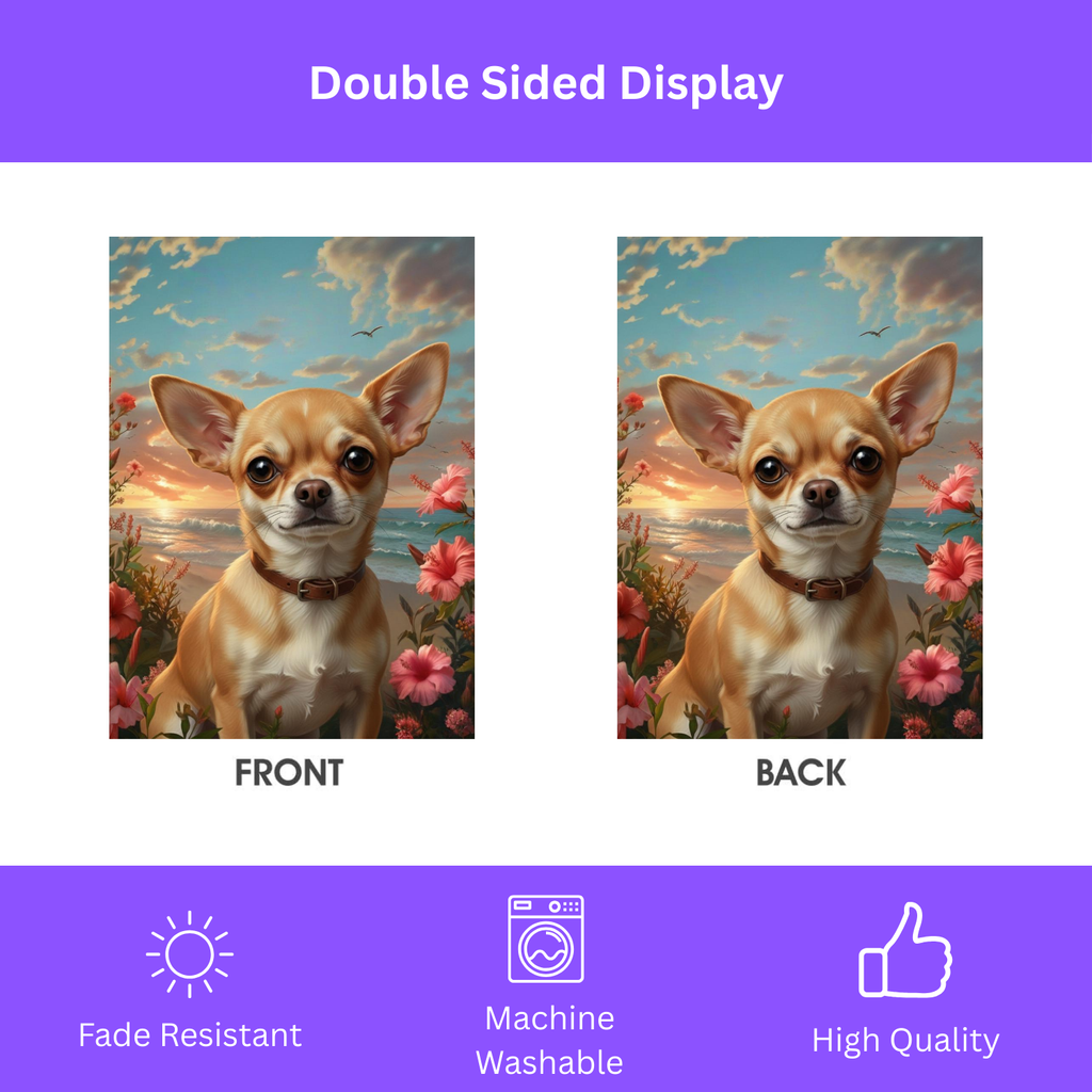 Tropical Sunset Chihuahua Garden Flag - double-sided design - Dragonfire Gardens