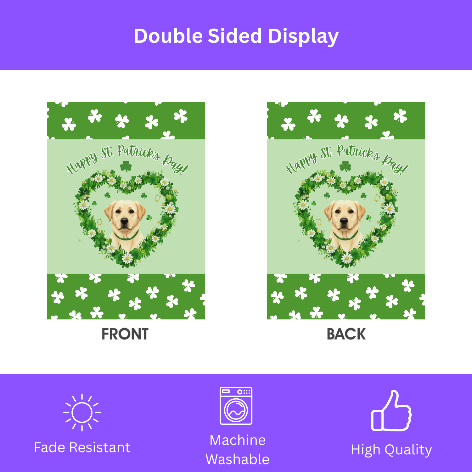 St. Patrick’s Day Shamrock Yellow Labrador Retriever Garden Flag - double-sided design - Dragonfire Gardens