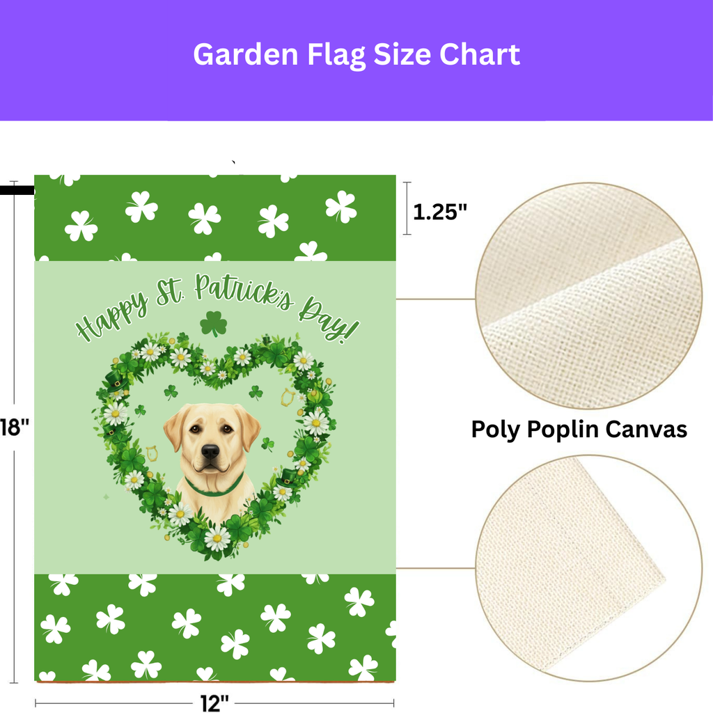St. Patrick’s Day Shamrock Yellow Labrador Retriever Garden Flag - porch decor - Dragonfire Gardens
