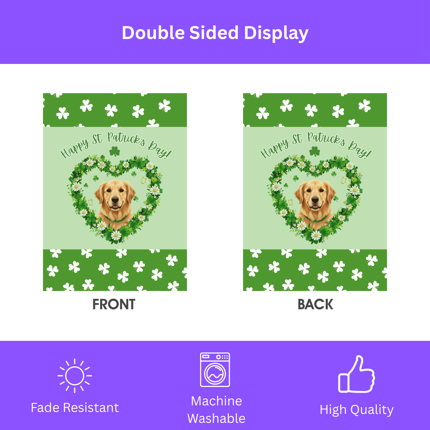 St. Patrick's Day Shamrock Golden Retriever Garden Flag