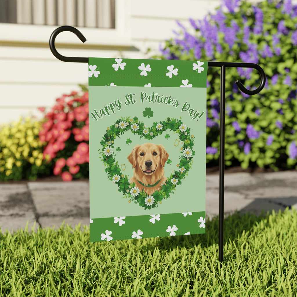 St. Patrick's Day Shamrock Golden Retriever Garden Flag