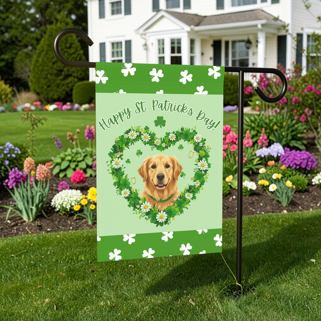 St. Patrick's Day Shamrock Golden Retriever Garden Flag