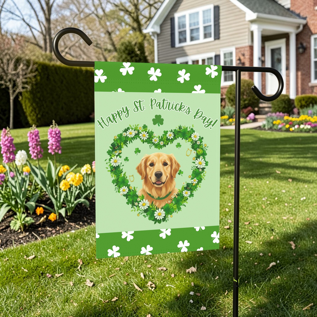 St. Patrick's Day Shamrock Golden Retriever Garden Flag