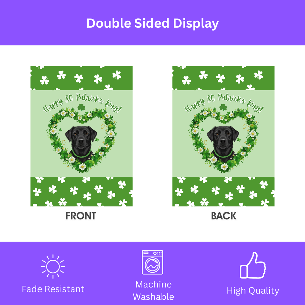 St. Patrick’s Day Shamrock Black Labrador Retriever Garden Flag - double-sided design - Dragonfire Gardens