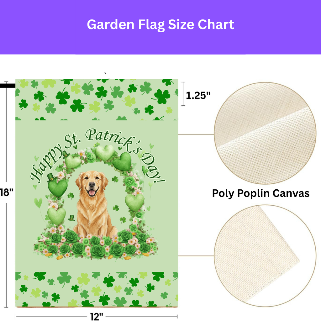 Happy St. Patrick’s Arch Golden Retriever Garden Flag - porch decor - Dragonfire Gardens