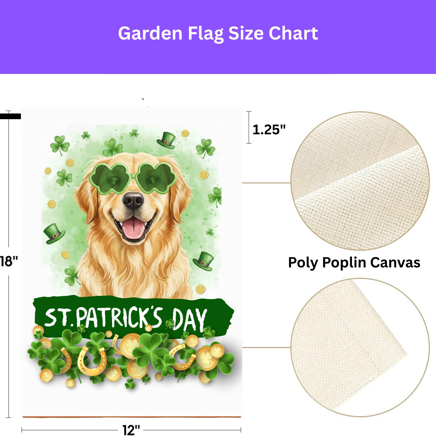 St. Patrick Clover Glasses Golden Retriever Garden Flag - porch decor - Dragonfire Gardens