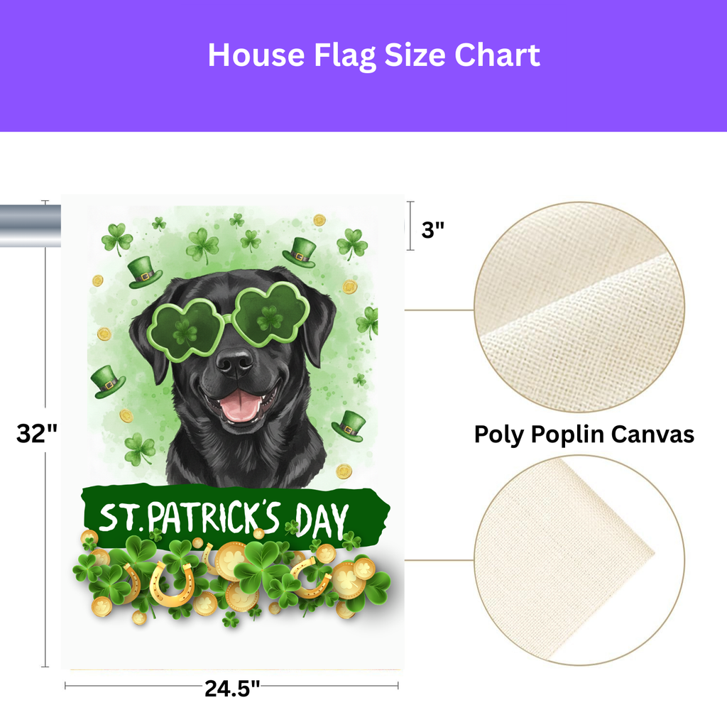 St. Patrick’s Clover Glasses Black Labrador Retriever Garden Flag - porch decor - Dragonfire Gardens