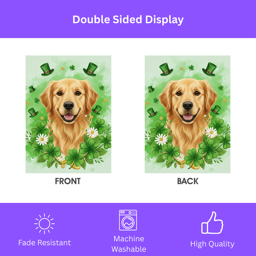 Shamrock and Golden Retriever St. Patrick's Day Garden Flag - double-sided design - Dragonfire Gardens