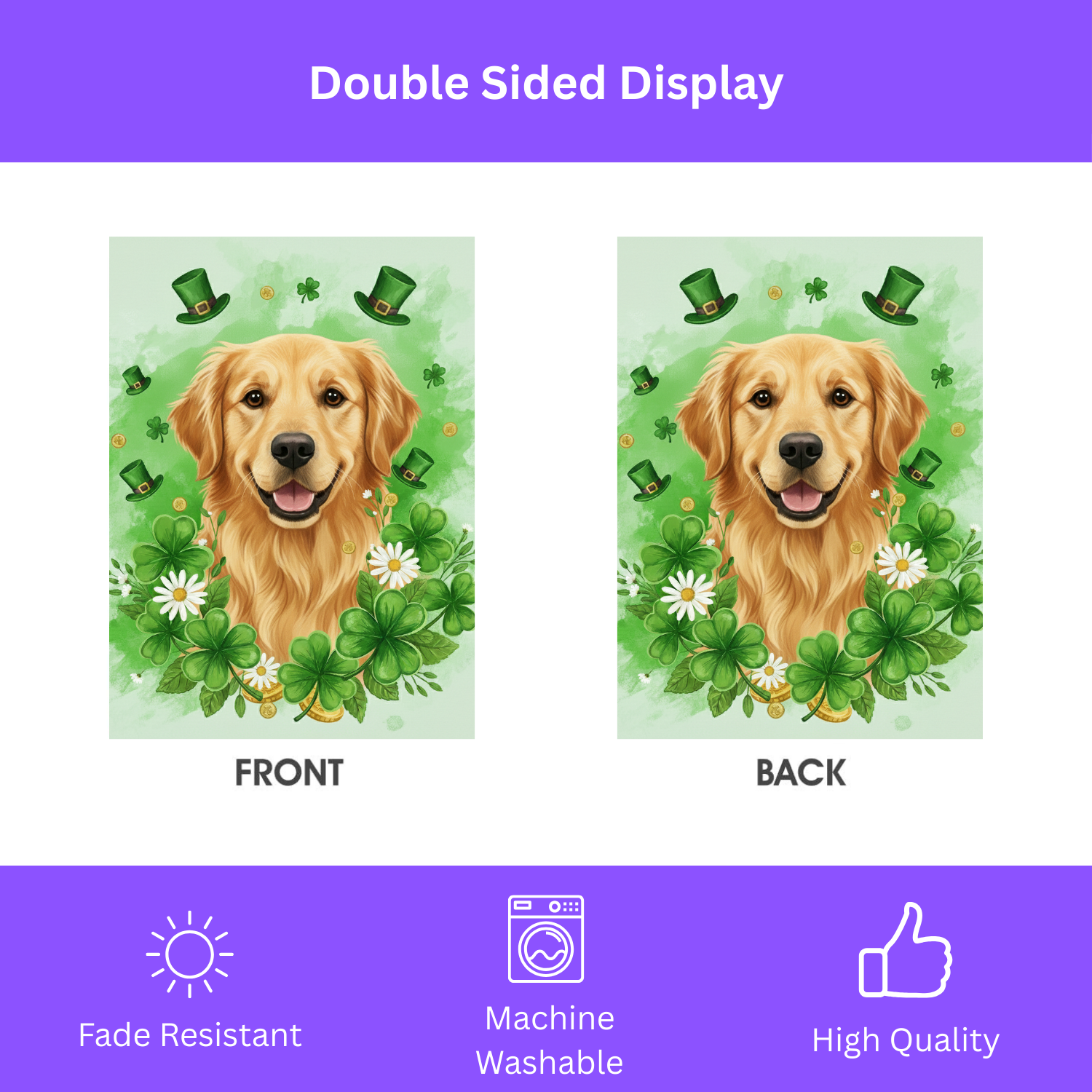 Shamrock and Golden Retriever St. Patrick's Day Garden Flag - double-sided design - Dragonfire Gardens