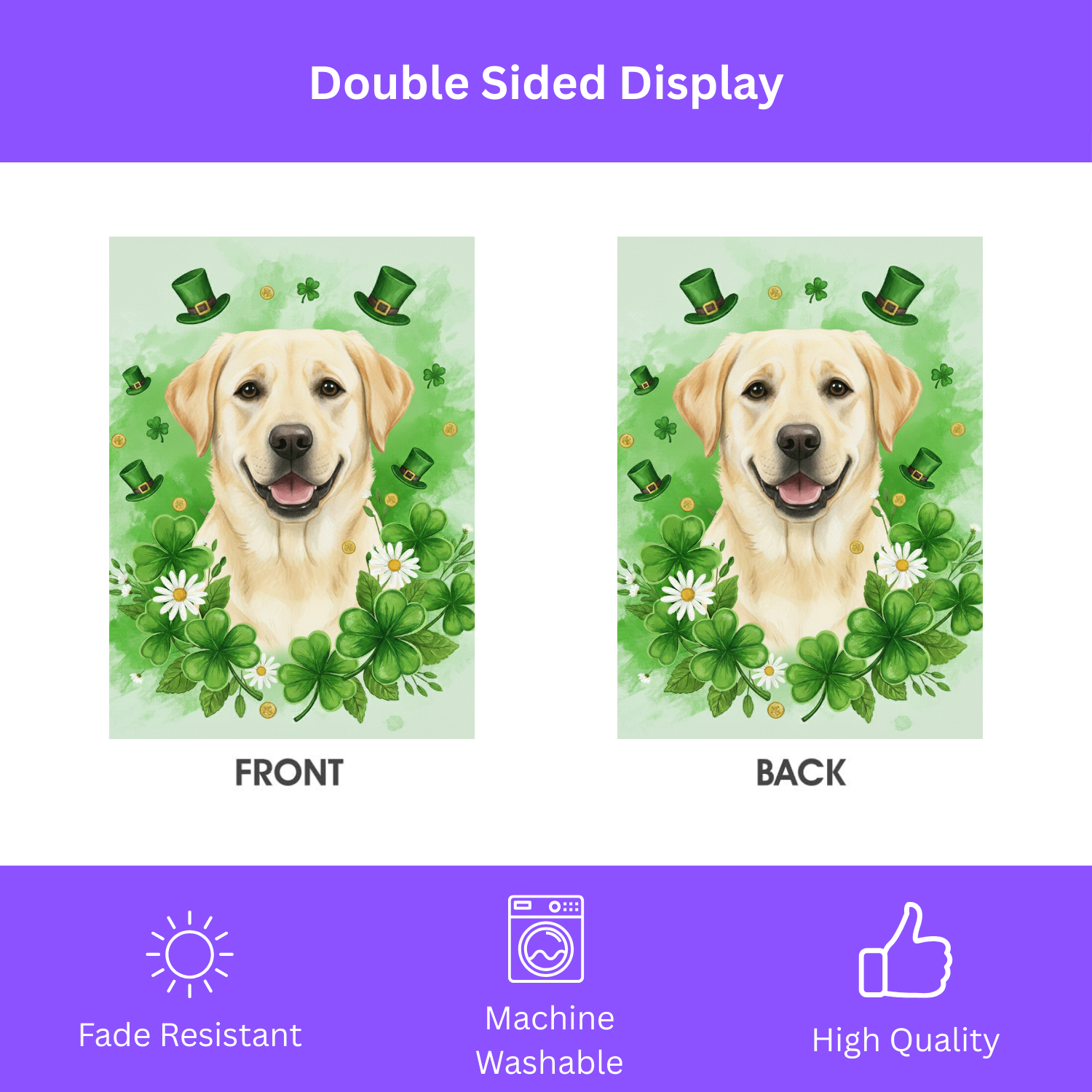 Shamrock and Yellow Labrador Retriever St. Patrick's Garden Flag - yard display - Dragonfire Gardens