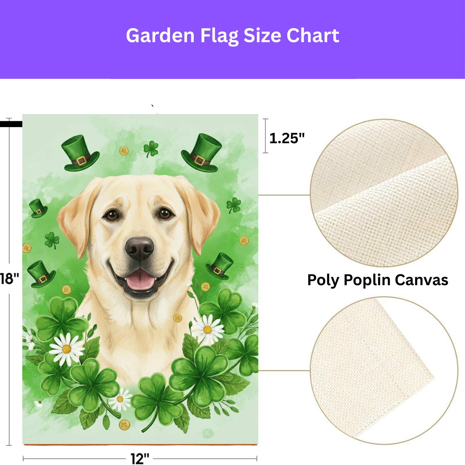 Shamrock and Yellow Labrador Retriever St. Patrick's Garden Flag - size comparison - Dragonfire Gardens