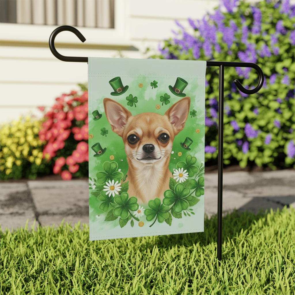 Shamrocks and Chihuahua St. Patrick's Day Garden Flag - outdoor display - Dragonfire Gardens