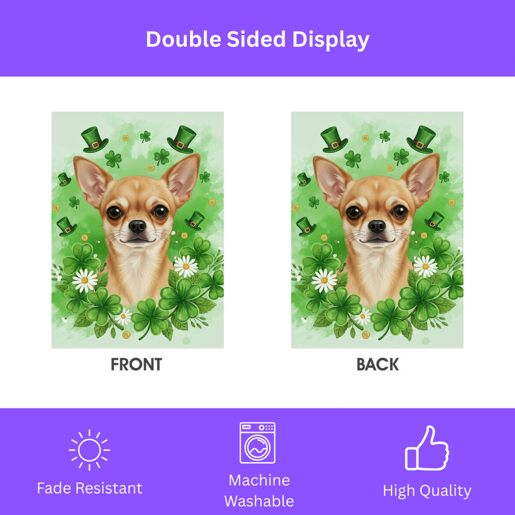 Shamrocks and Chihuahua St. Patrick's Day Garden Flag - double-sided design - Dragonfire Gardens