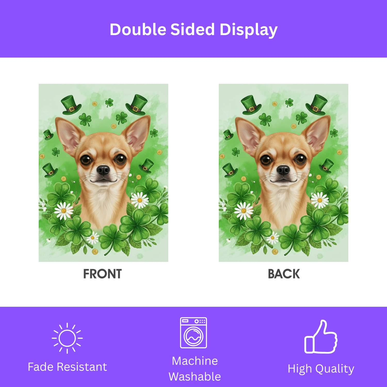 Shamrocks and Chihuahua St. Patrick's Day Garden Flag - double-sided design - Dragonfire Gardens