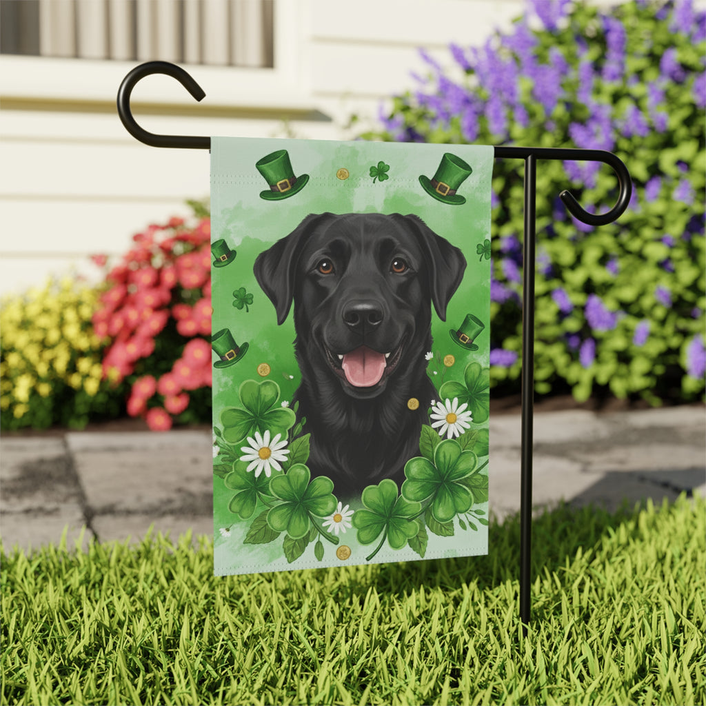 Shamrocks and Black Labrador St. Patrick’s Garden Flag - outdoor display - Dragonfire Gardens