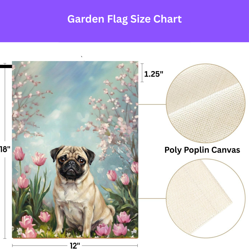 Pug in Tulips Spring Garden Flag - porch decor - Dragonfire Gardens