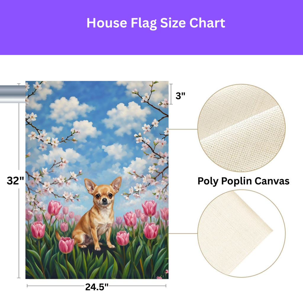 Pink Tulips Chihuahua Spring Garden Flag - yard display - Dragonfire Gardens