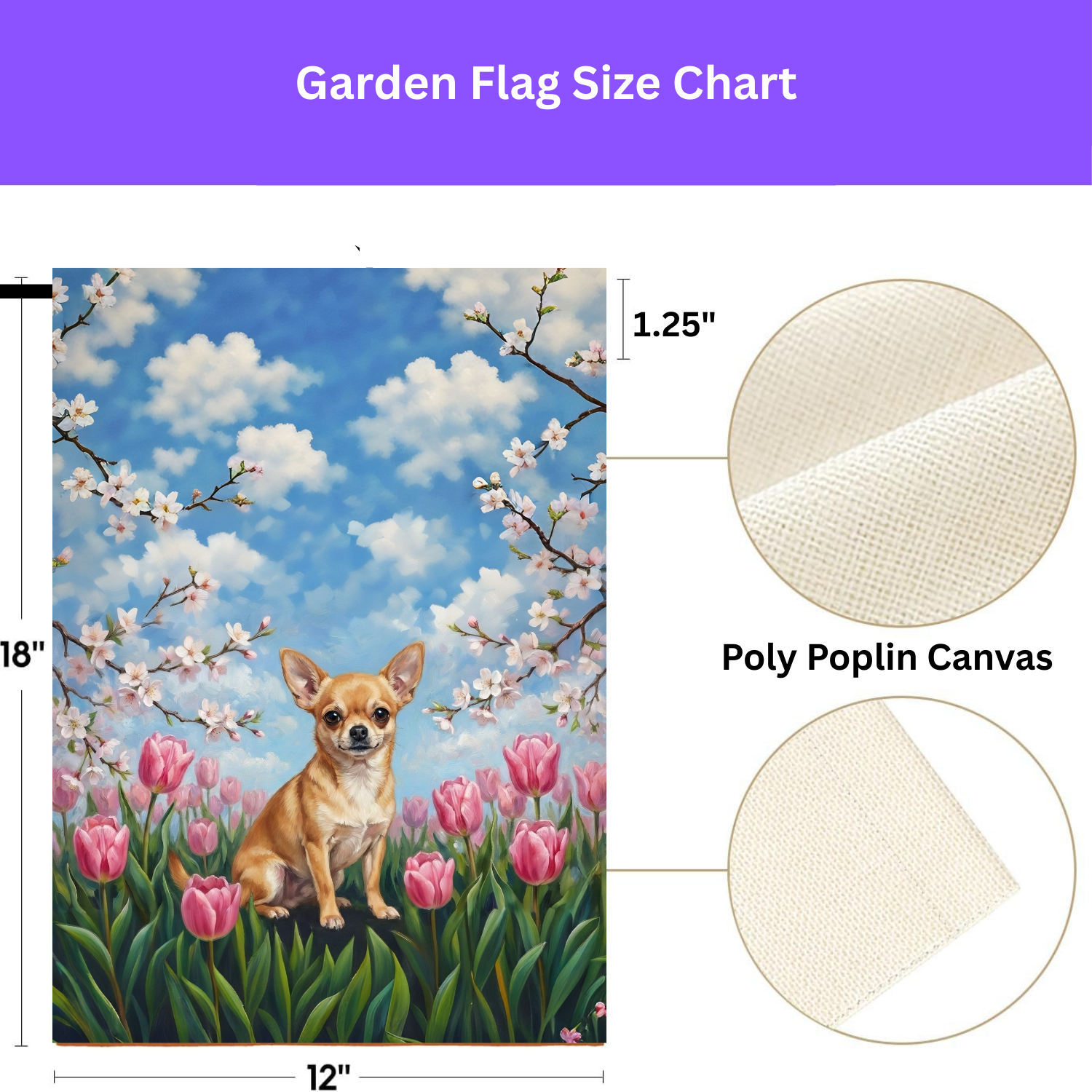 Pink Tulips Chihuahua Spring Garden Flag - porch decor - Dragonfire Gardens