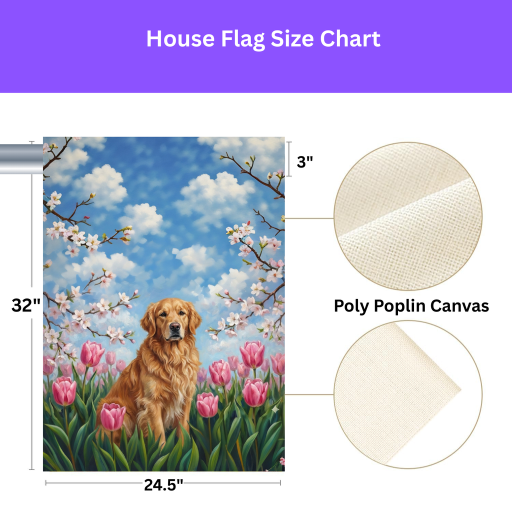 Pink Tulips Golden Retriever Spring Garden Flag