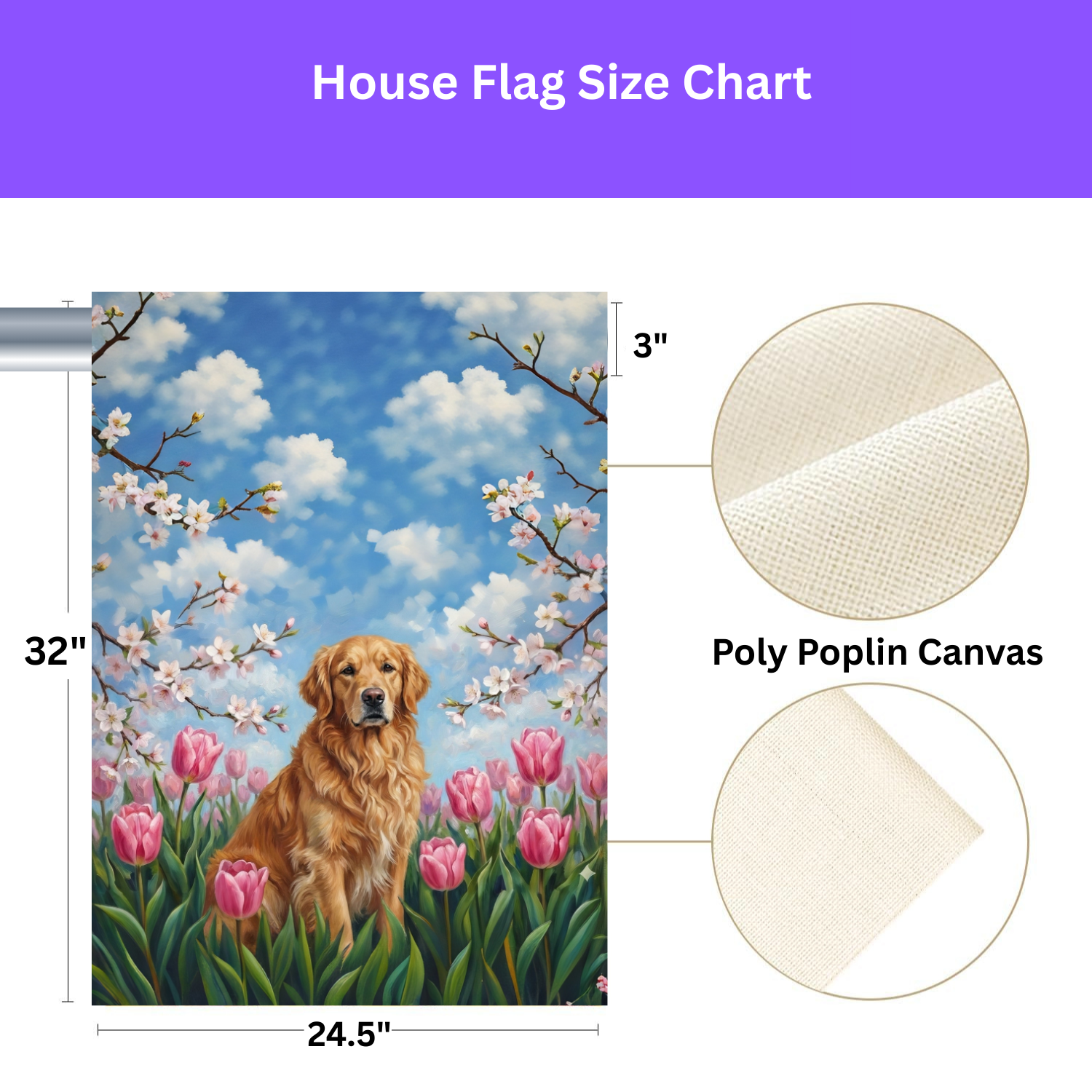 Pink Tulips Golden Retriever Spring Garden Flag