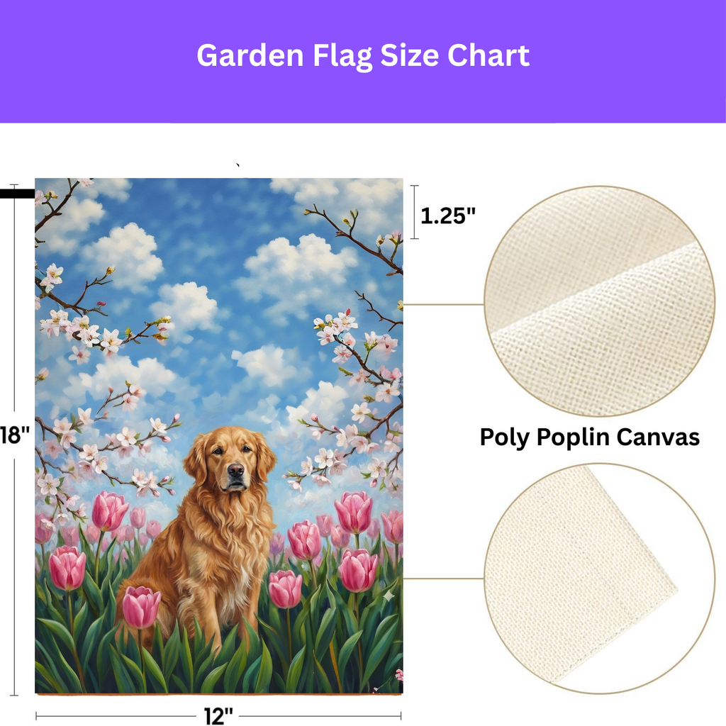 Pink Tulips Golden Retriever Spring Garden Flag