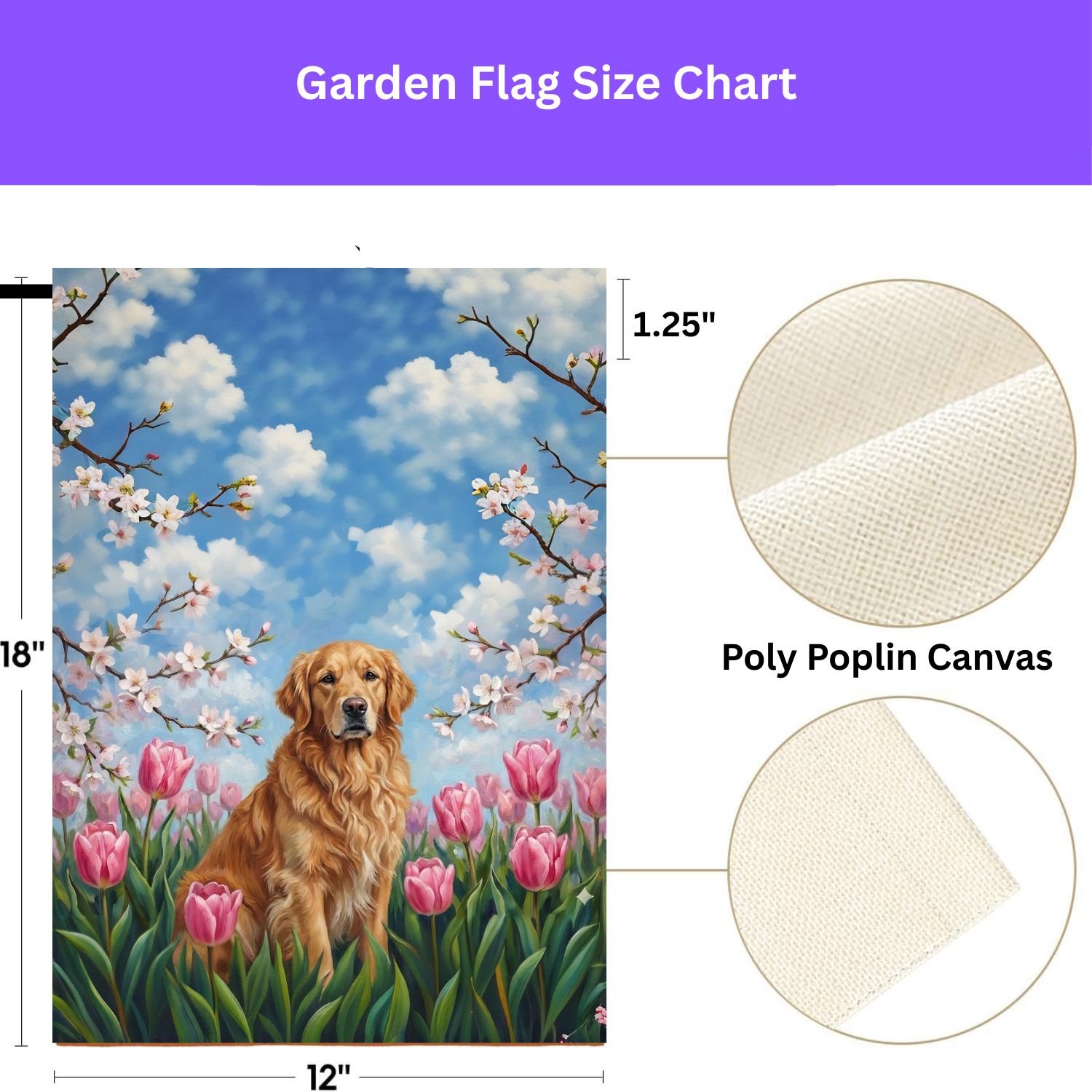 Pink Tulips Golden Retriever Spring Garden Flag