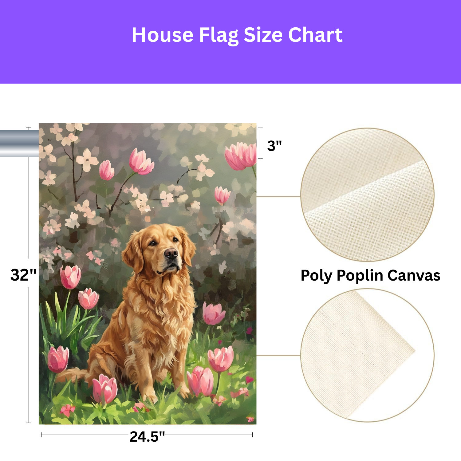 Pink Tulips and Golden Retriever Garden Flag