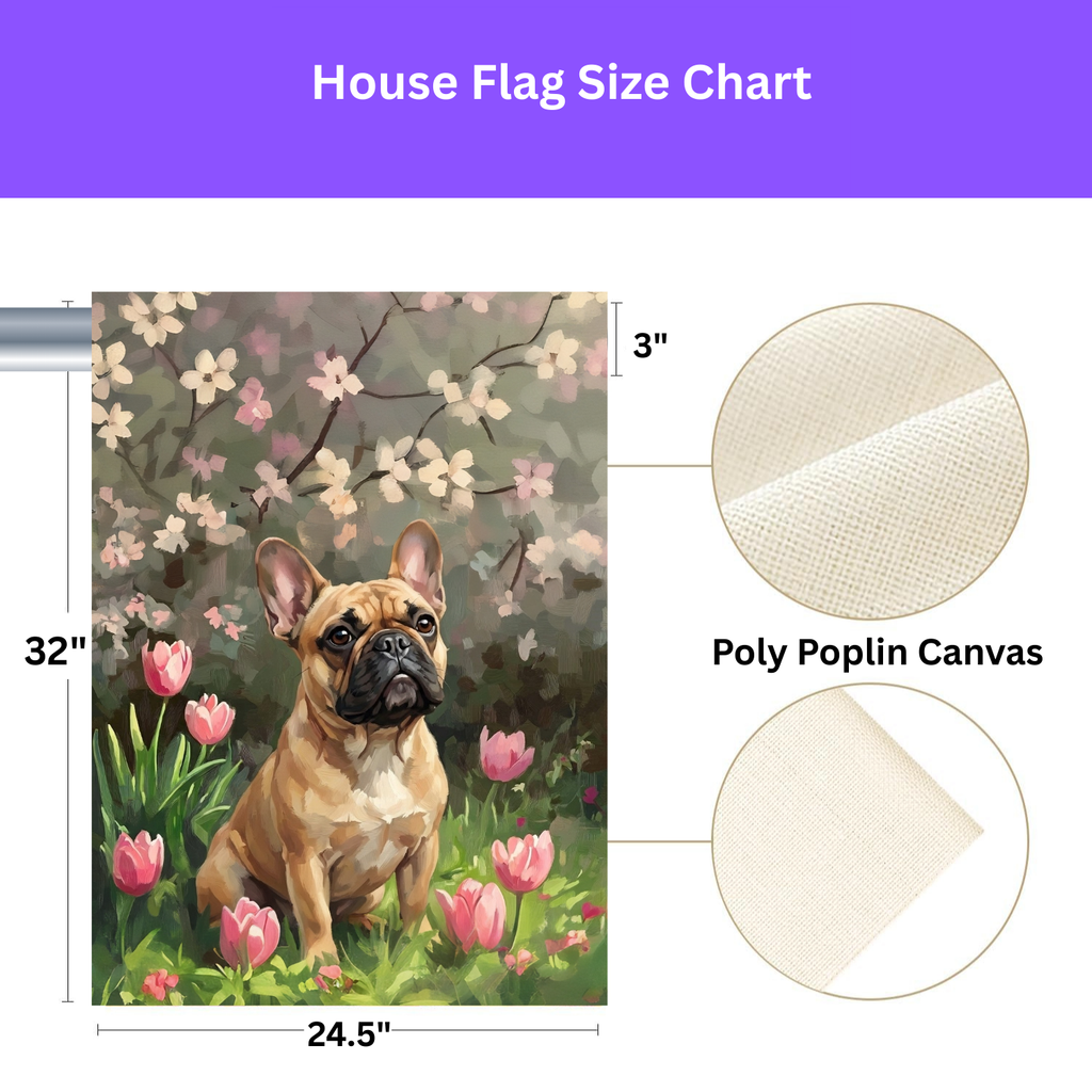 Pink Tulips and French Bulldog Garden Flag - yard display - Dragonfire Gardens