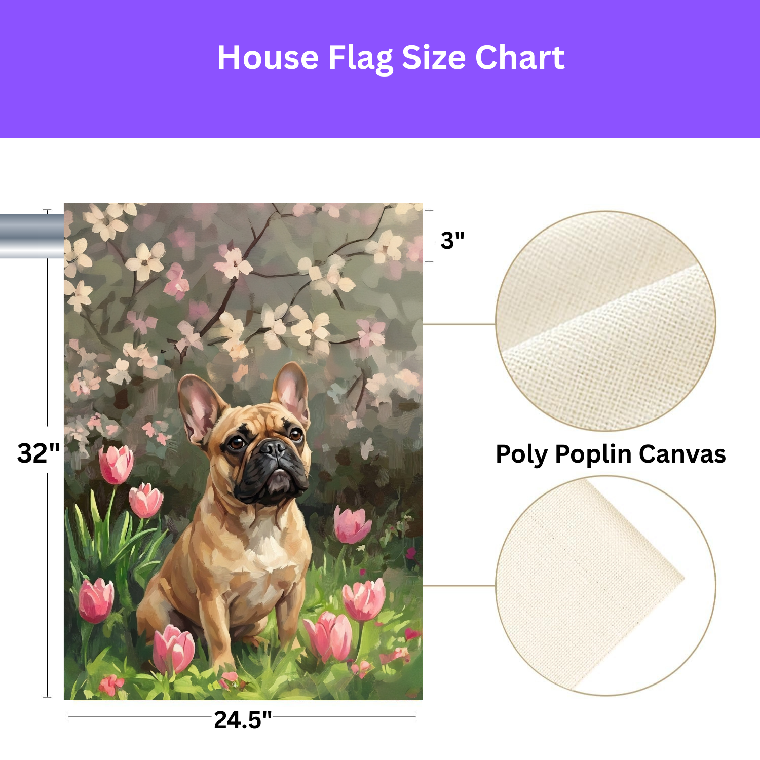 Pink Tulips and French Bulldog Garden Flag - yard display - Dragonfire Gardens
