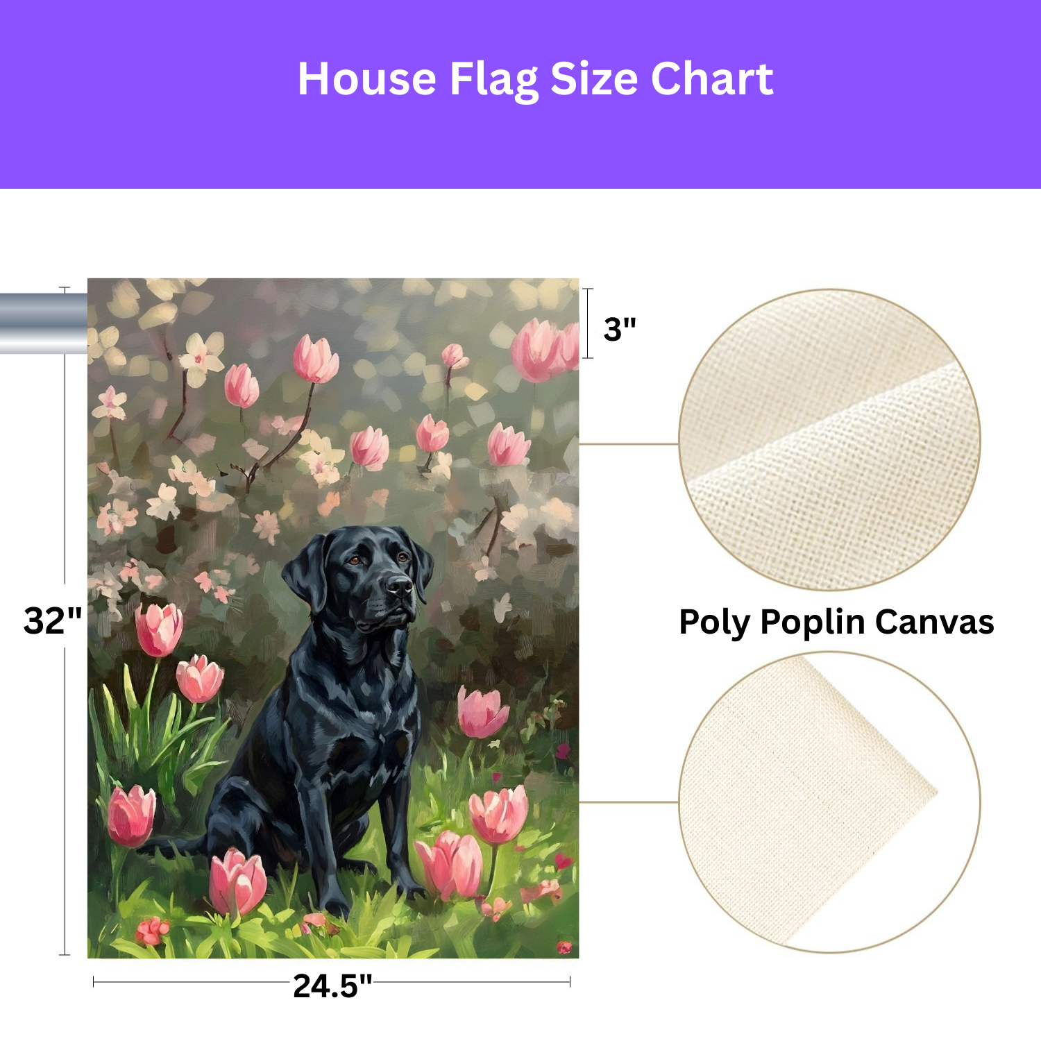 Pink Tulips and Black Labrador Retriever Garden Flag - porch decor - Dragonfire Gardens