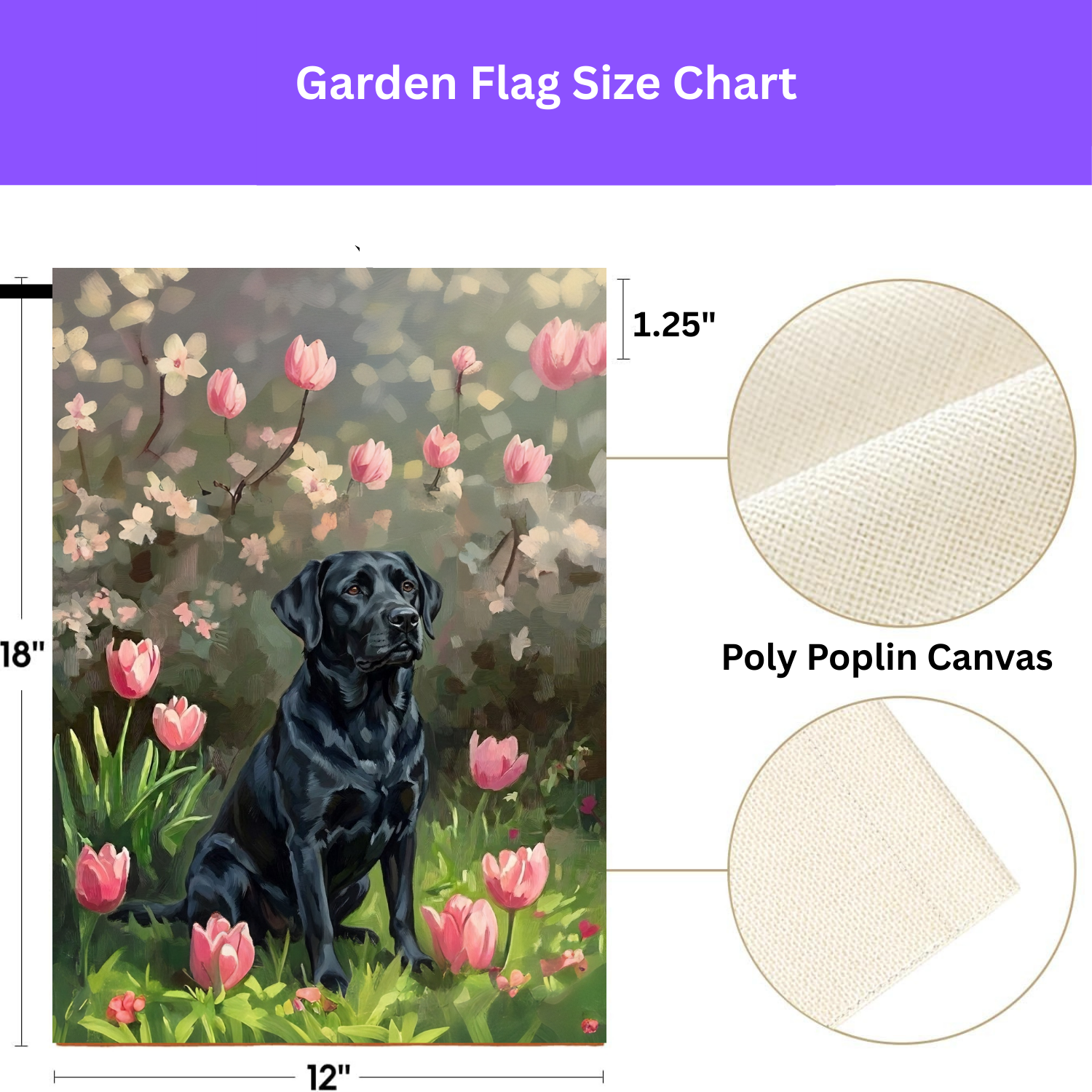 Pink Tulips and Black Labrador Retriever Garden Flag - yard display - Dragonfire Gardens