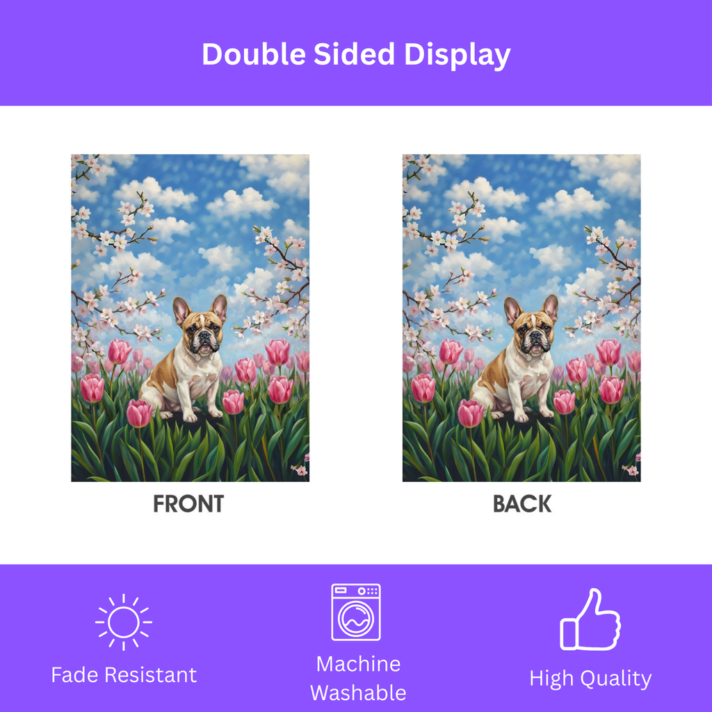 Pink Tulips French Bulldog Spring Garden Flag