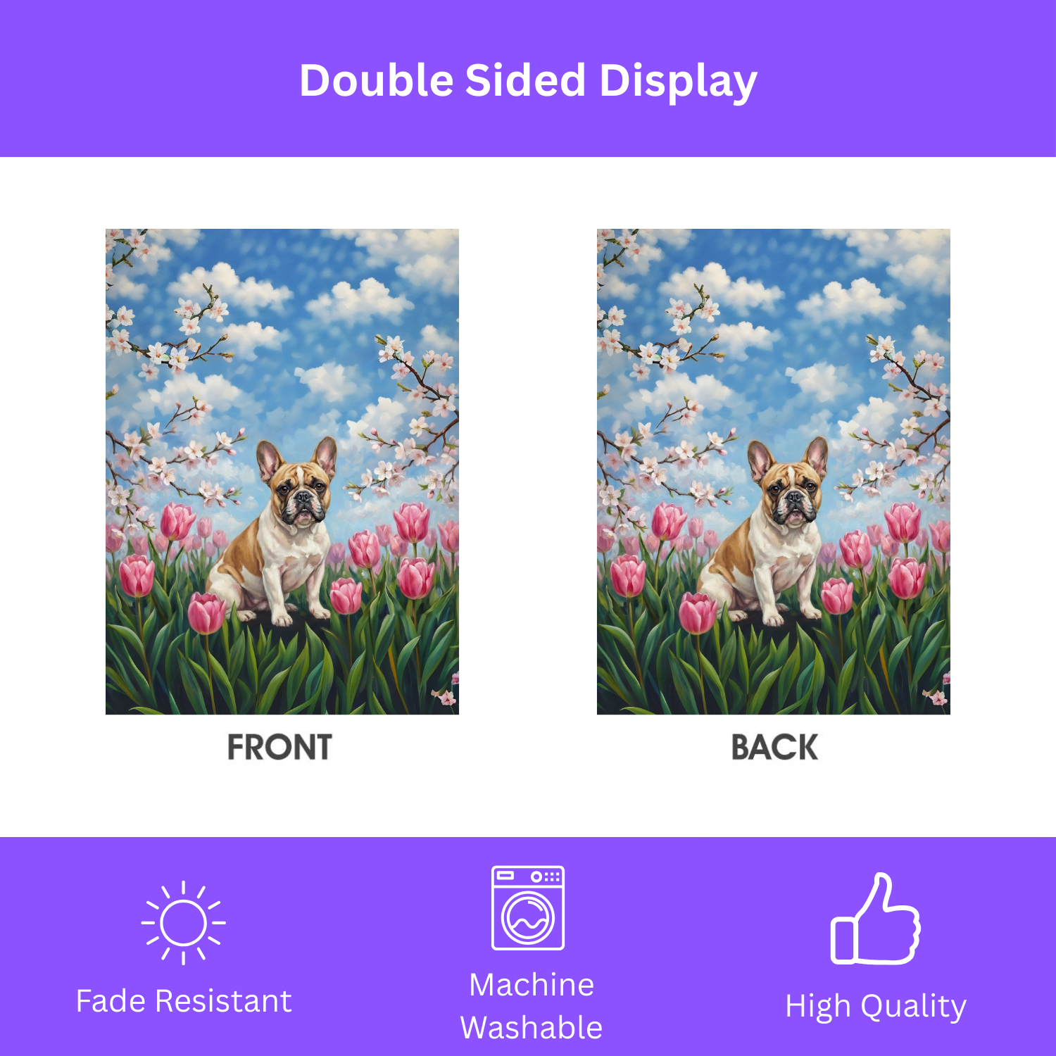 Pink Tulips French Bulldog Spring Garden Flag