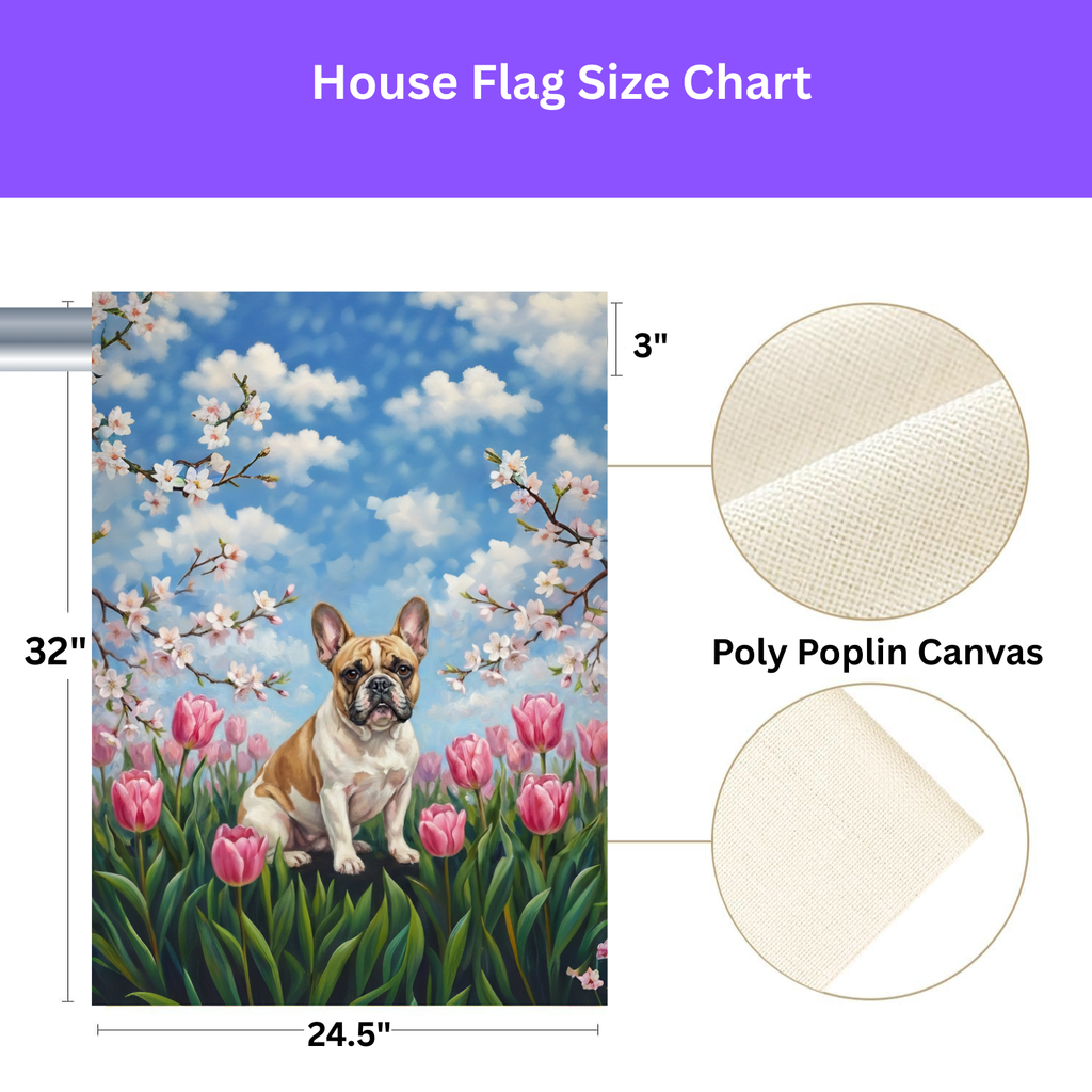 Pink Tulips French Bulldog Spring Garden Flag