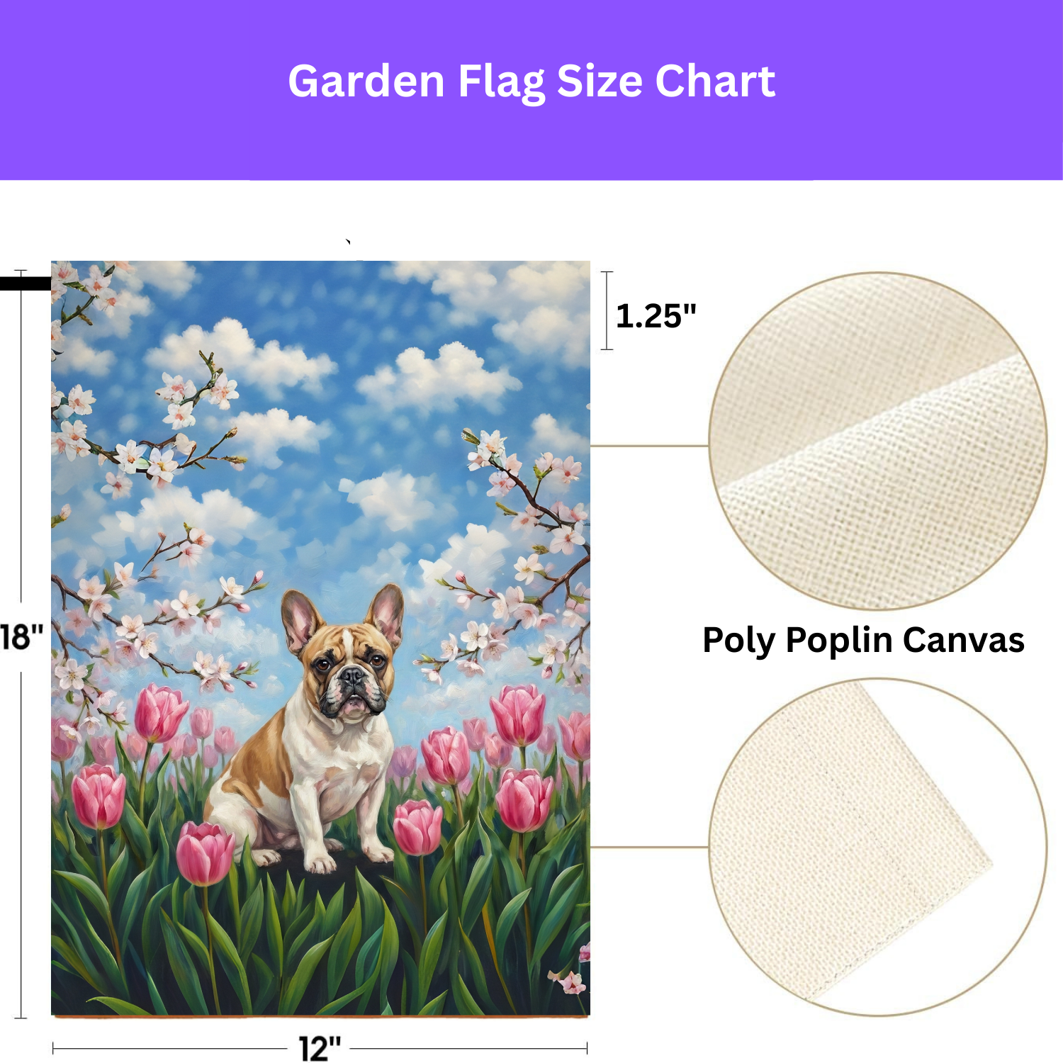 Pink Tulips French Bulldog Spring Garden Flag