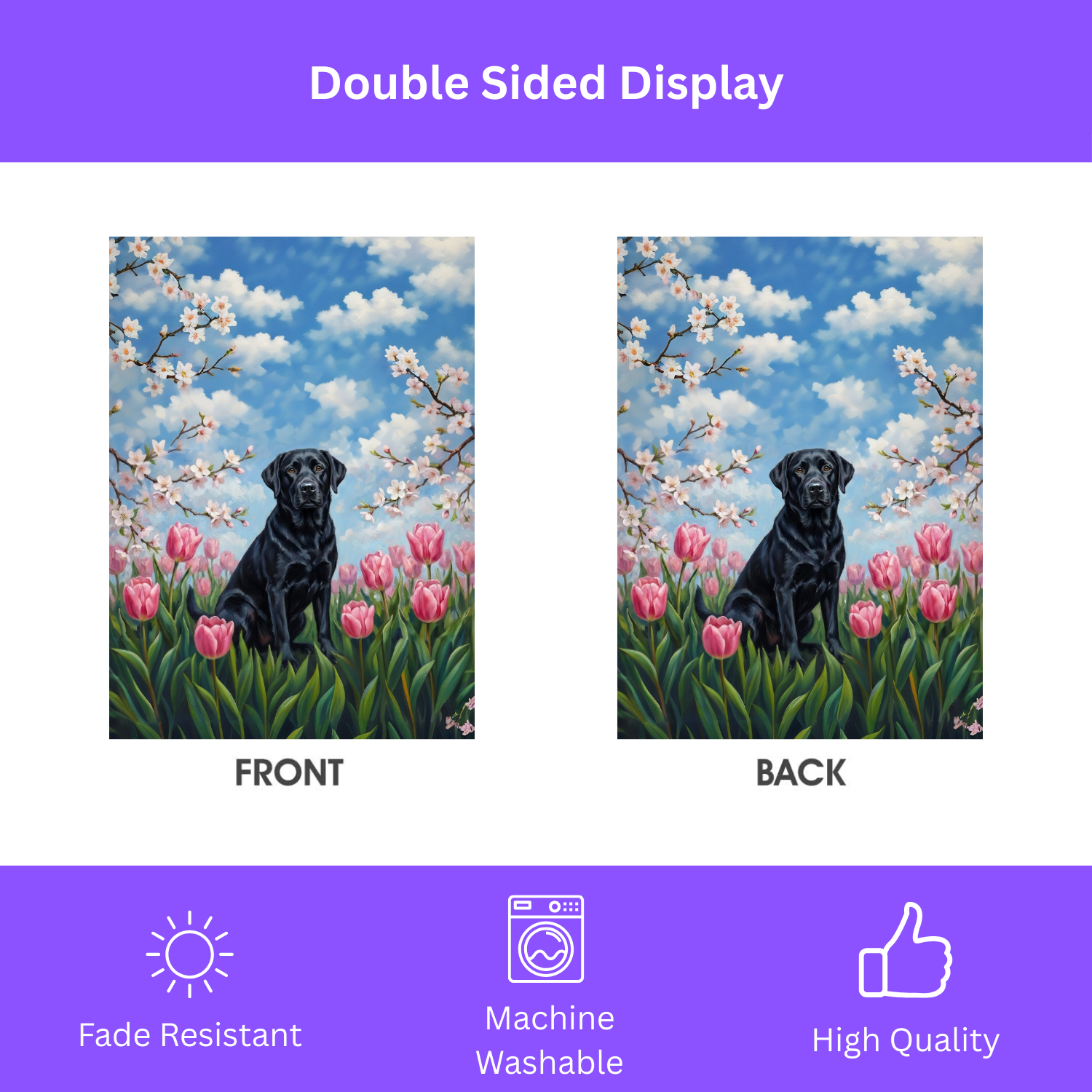 Pink Tulips Black Labrador Retriever Spring Garden Flag