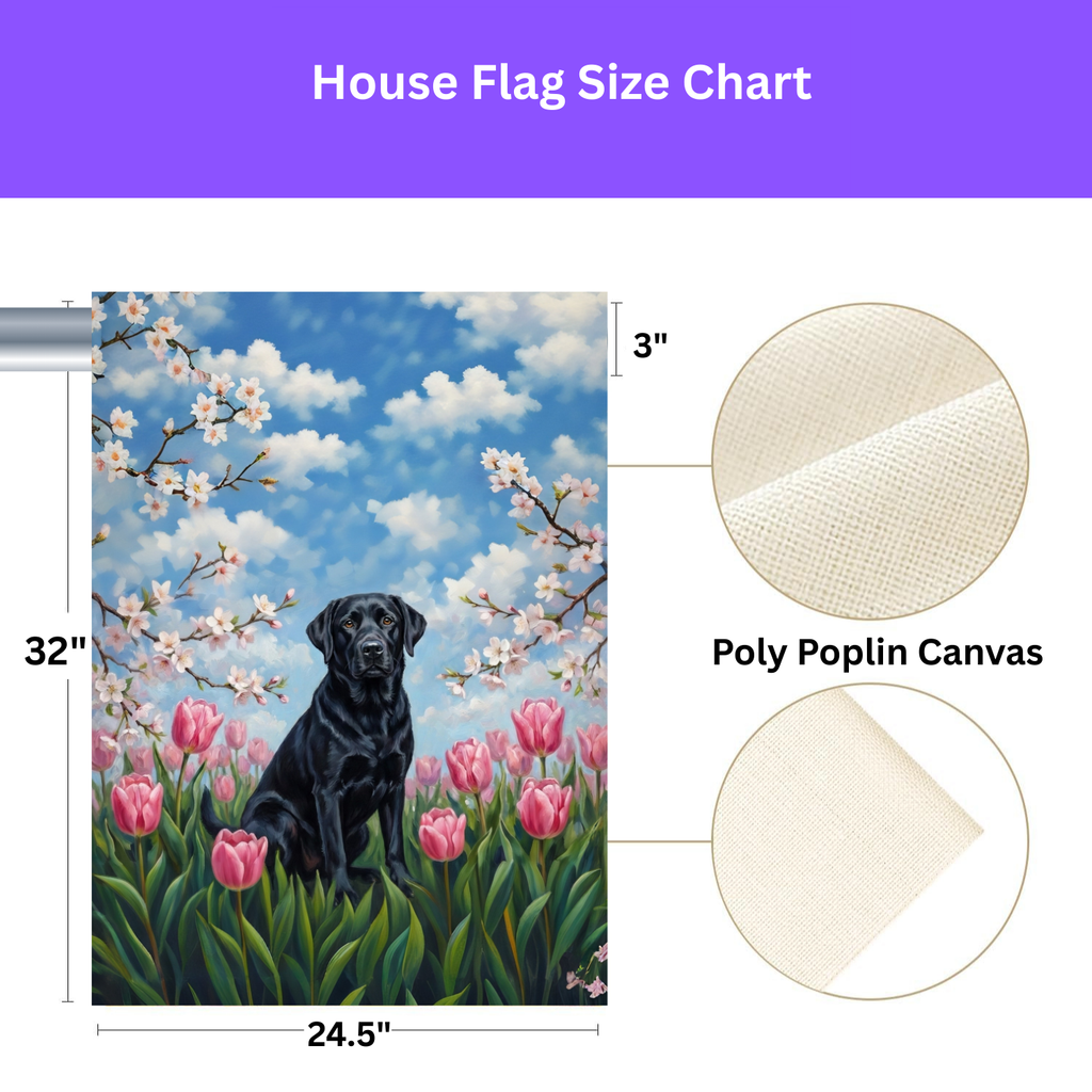 Pink Tulips Black Labrador Retriever Spring Garden Flag