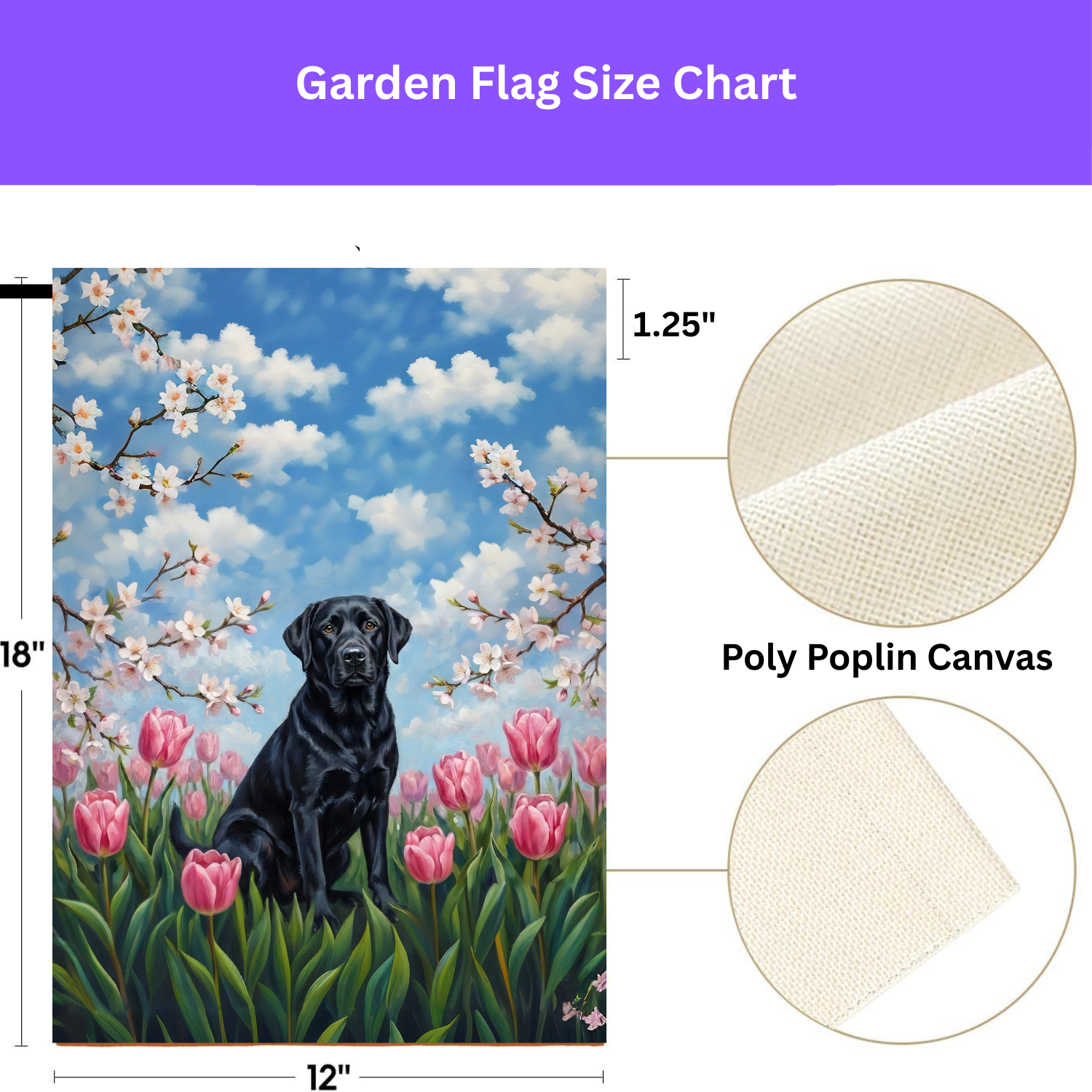 Pink Tulips Black Labrador Retriever Spring Garden Flag