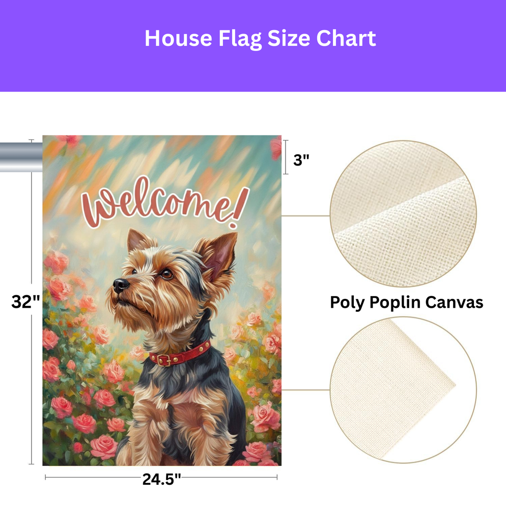 Pink Flowers Yorkshire Terrier Welcome Garden Flag - yard display - Dragonfire Gardens