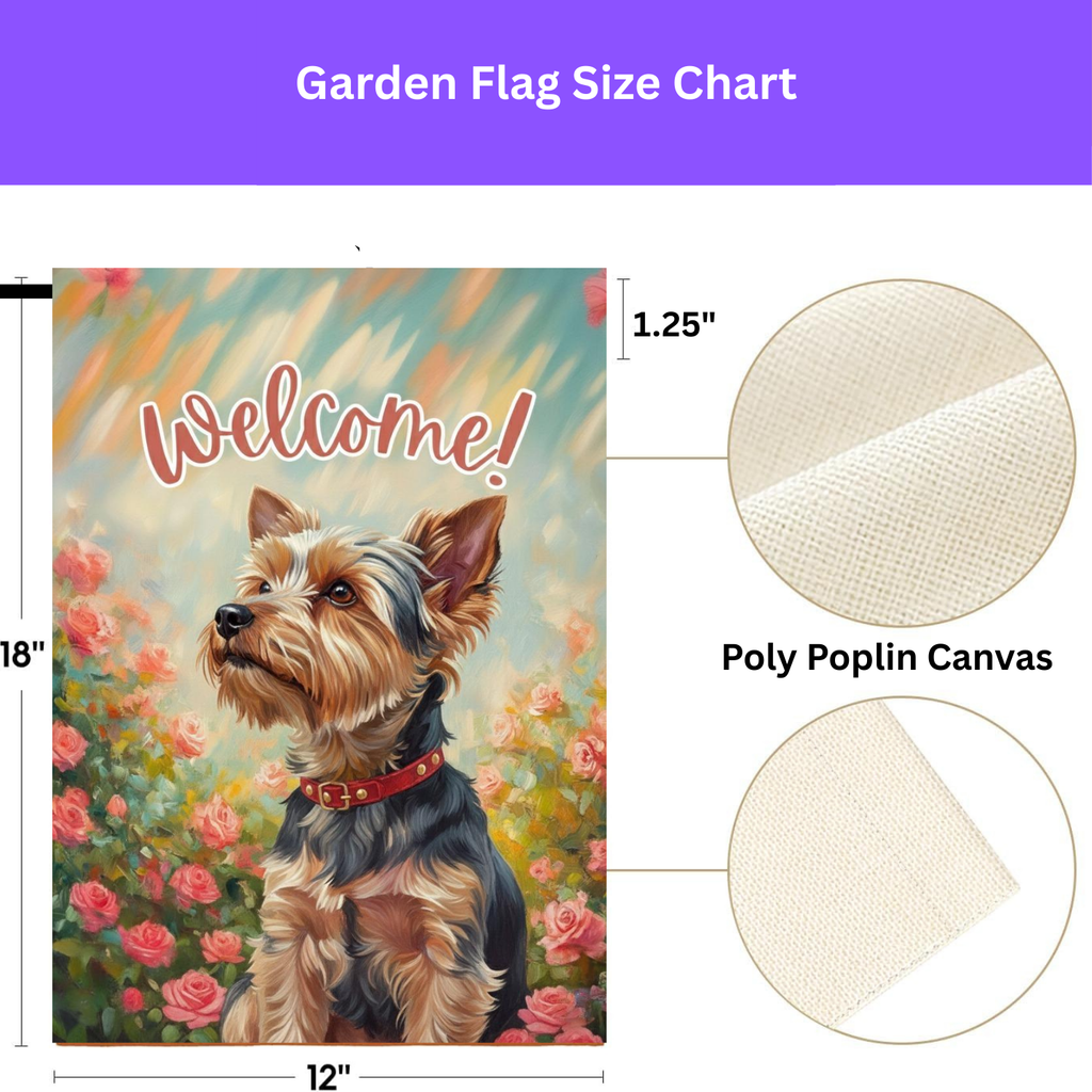 Pink Flowers Yorkshire Terrier Welcome Garden Flag - porch decor - Dragonfire Gardens