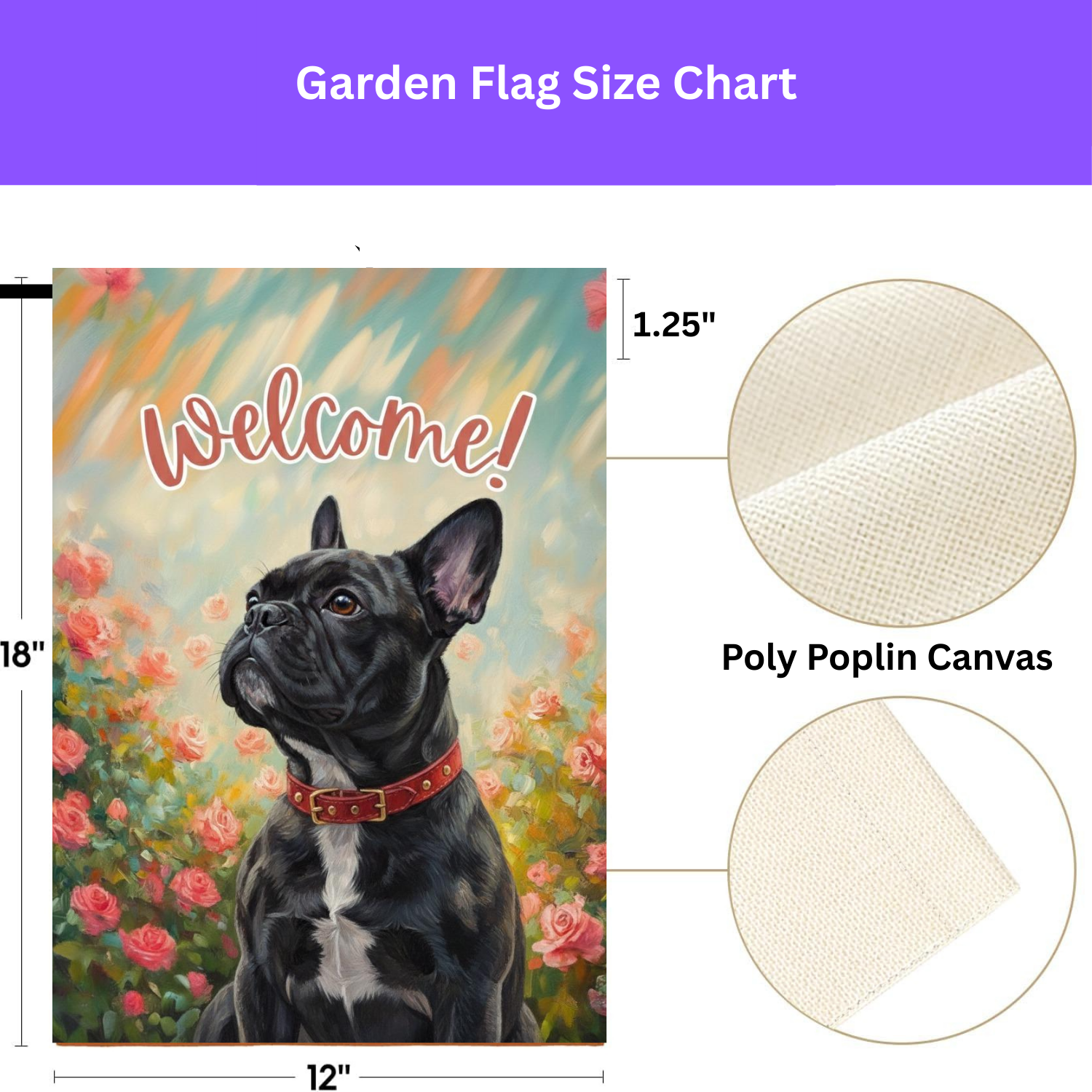 Pink Flower Black and White French Bulldog Welcome Garden Flag - yard display - Dragonfire Gardens