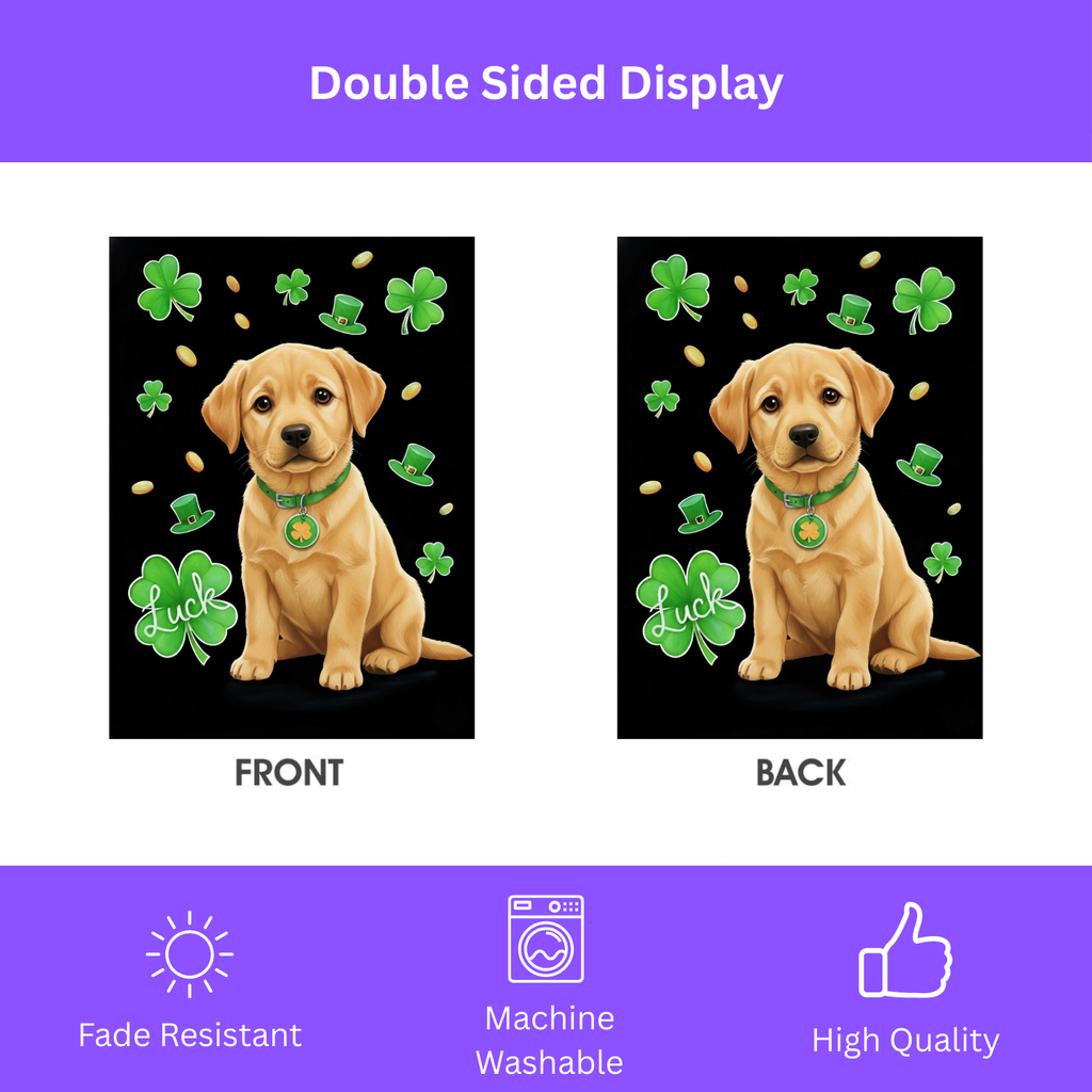Luck Yellow Labrador Retriever Puppy St. Patrick's Day Garden Flag - double-sided design - Dragonfire Gardens